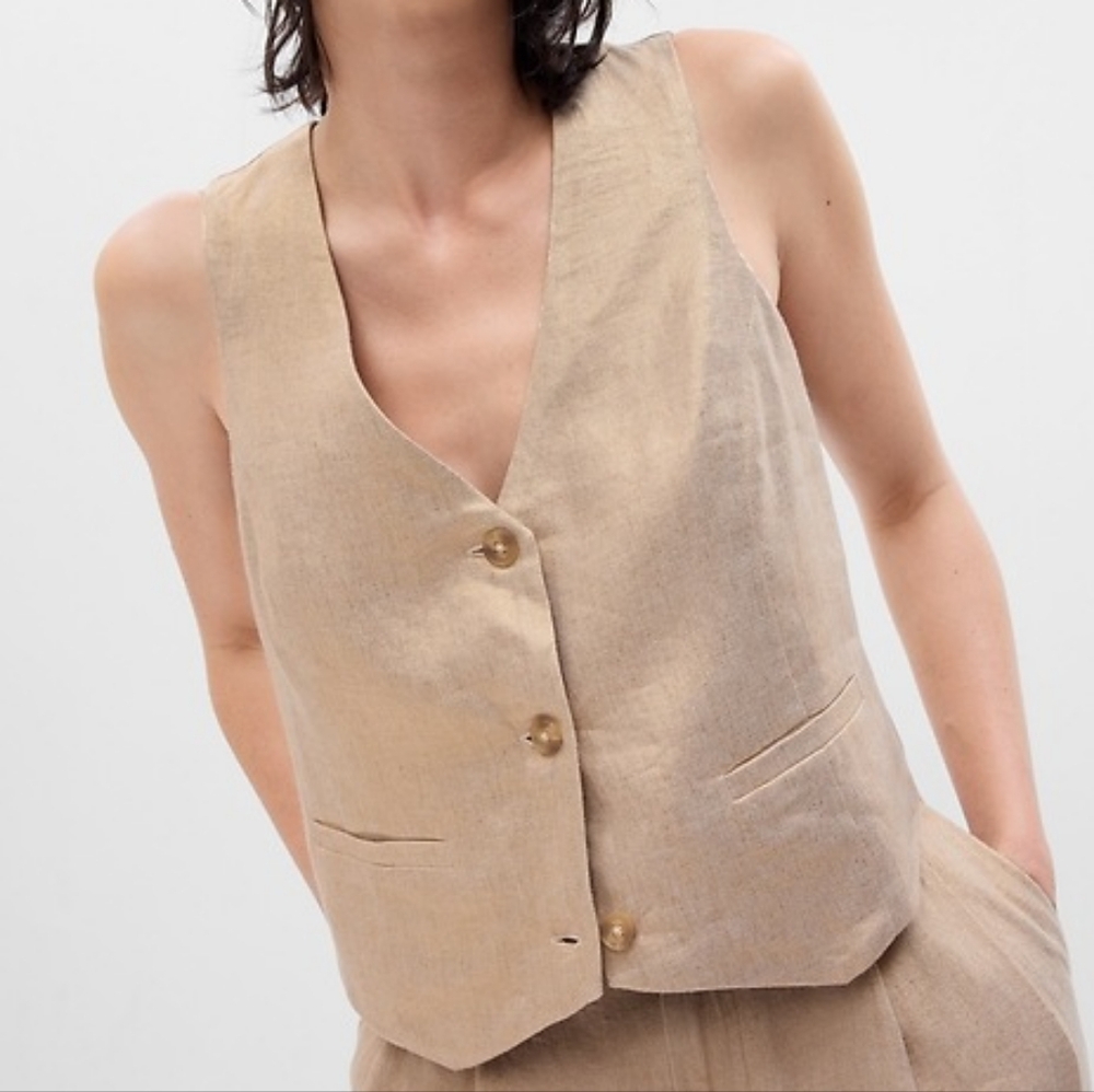 GAP | NWT | Gold Shimmer Linen Blend Button Up Vest - Women's XL